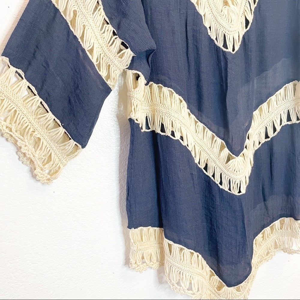Vivid Importers of NY Tunic Blue/creme Size Large - Picture 2 of 4